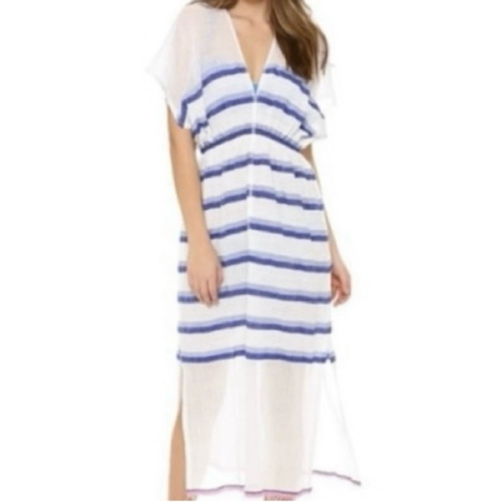 Lemlem - Berta Coverup Dress - Size S *Sheer* White w Blue Stripes 50” L Shopbop
